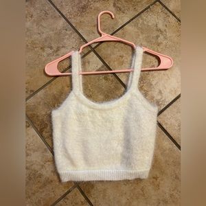 Marble white fuzzy crop top